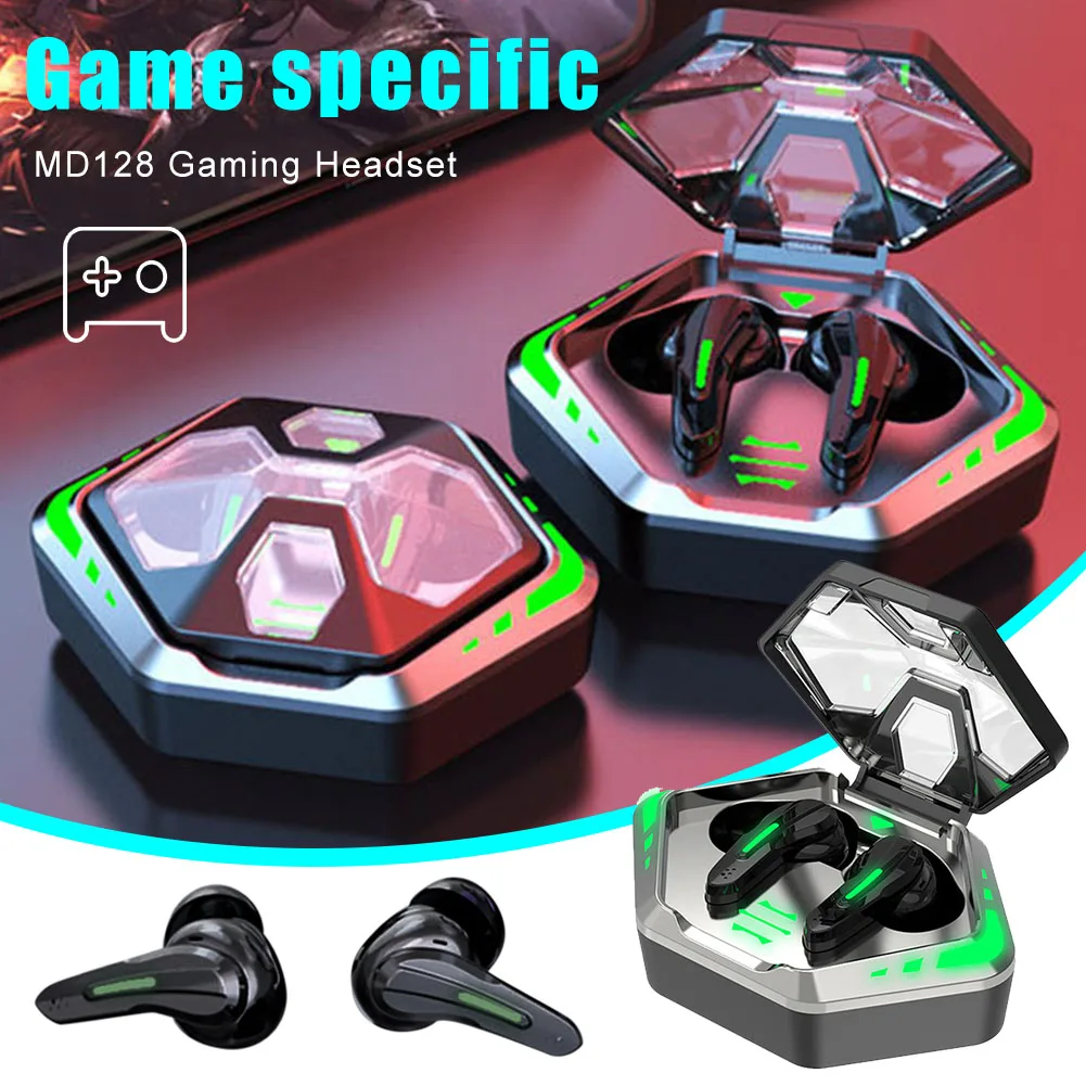 

Игровые наушники MD128 с низкой задержкой, BT, беспроводная гарнитура с зарядной станцией, стерео 3 режима, 3 способа декодирования с эффектом св...