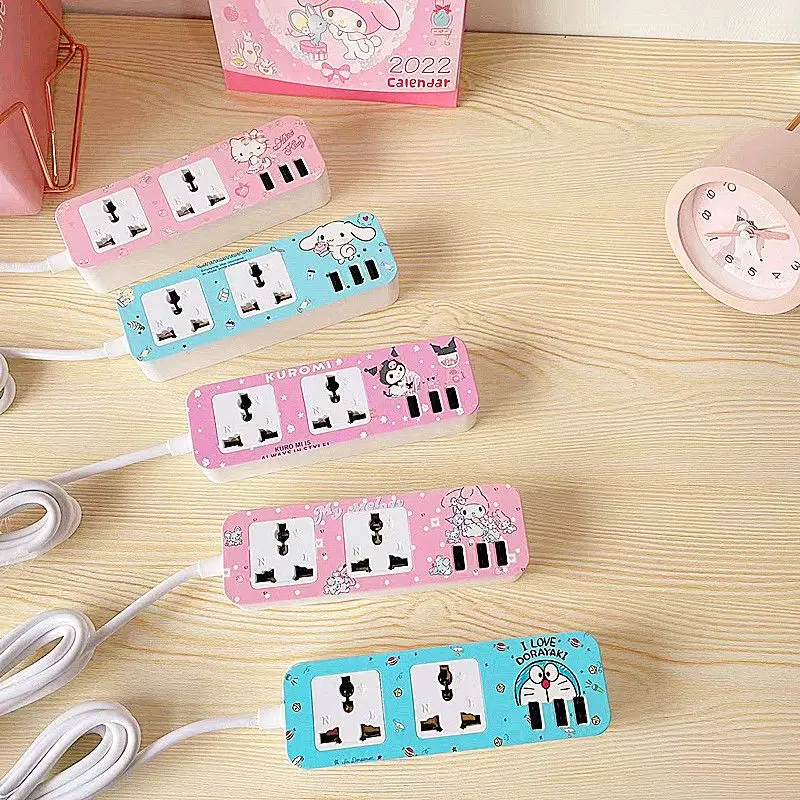 

Sanrio Hello Kitty Universal Outlet Power Strip Kuromi Cinnamoroll My Melody Usb Port Eu Us Uk Filter Overload Protection Socket