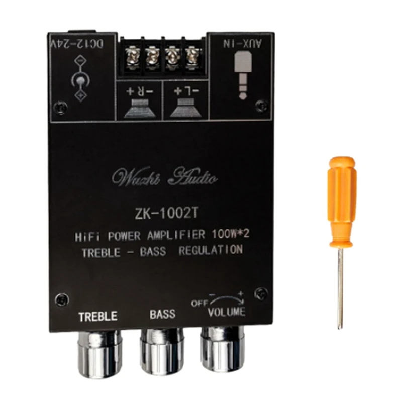 

ZK-1002T Плата усилителя TPA3116D2 Bluetooth 5,0 сабвуфер 100Wx2, плата аудио усилителя мощности, модуль басового усилителя
