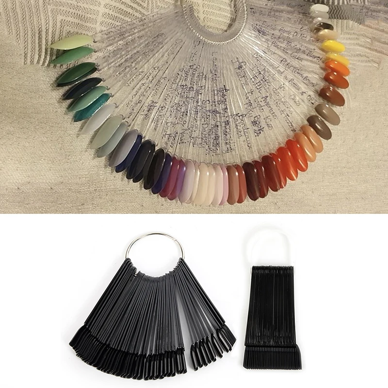 

1Set Nail Art Color Display Card False Nail Tips Clear Black White Oval Fan Style Nail Polish Stand Tips Practice Manicure Tools