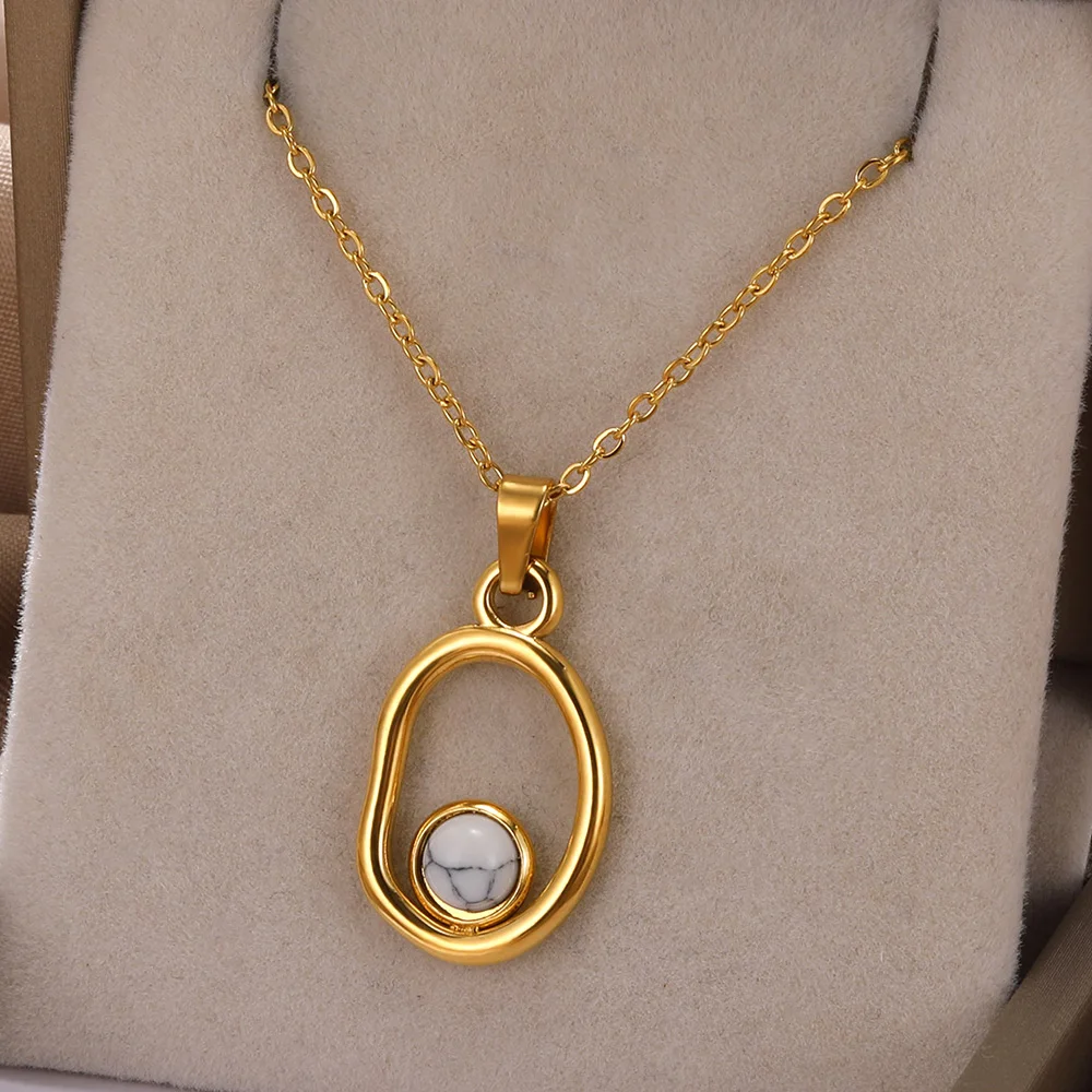 

High Quality Hollow Out Turquoise Stainless Steel Necklace Gold Color Women's Necklace Delicacy Fashion Jewelry Free Delivery