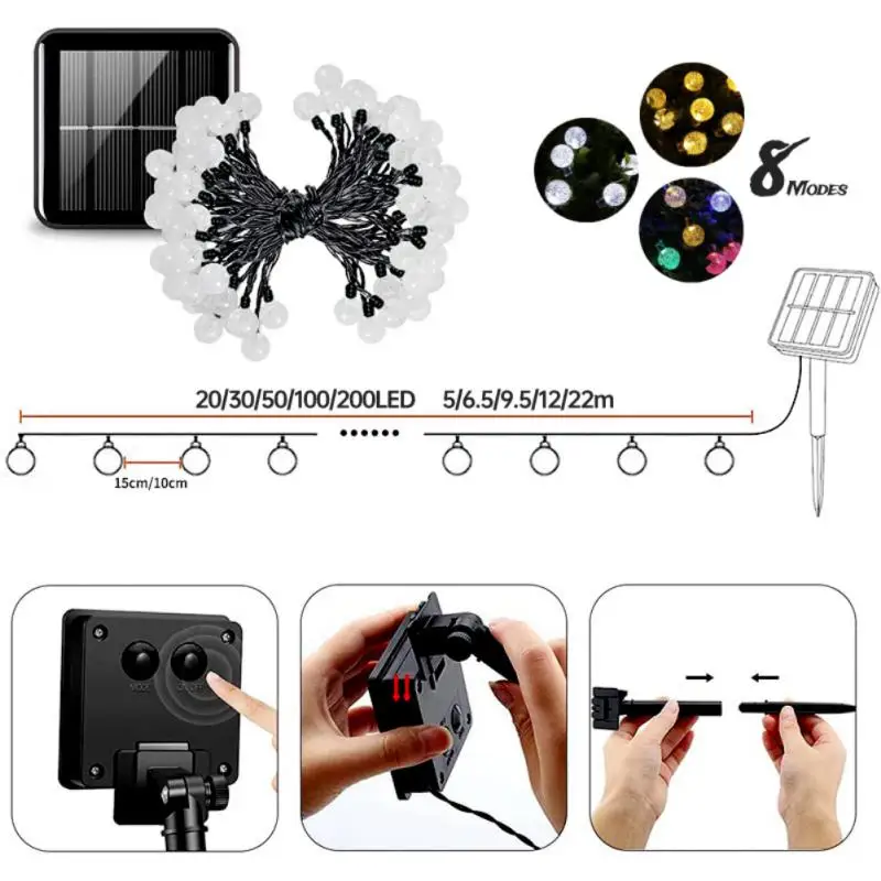 

Уличная светодиодная гирлянда на солнечной батарее, 20-200 светодиодов, IP65, водонепроницаемая гирлянда, Рождественское украшение, свадебная лампа для сада