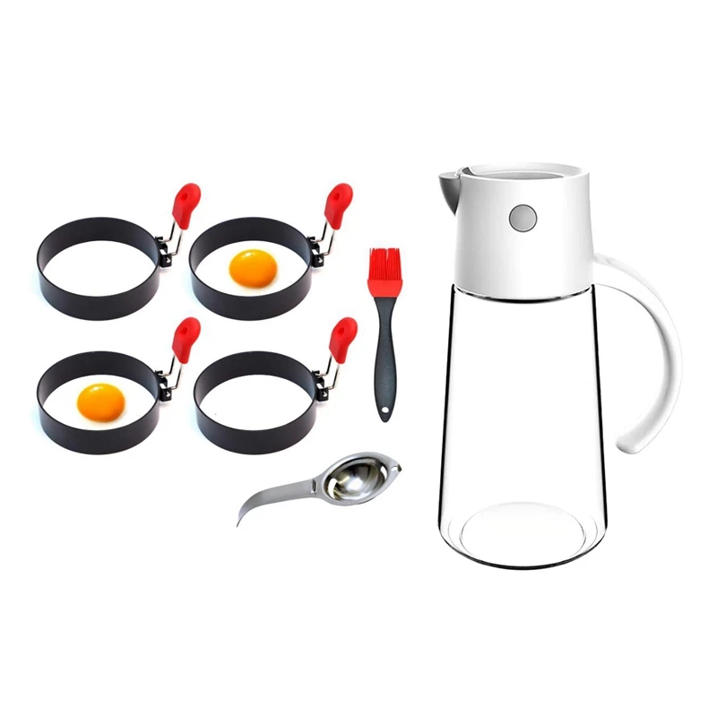 

LBER Nonstick Egg Rings For Frying Or Shaping Eggs With Olive Oil Dispenser Bottle