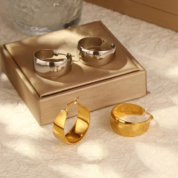 Showfay простые шикарные серьги-кольца из нержавеющей стали золотого цвета для