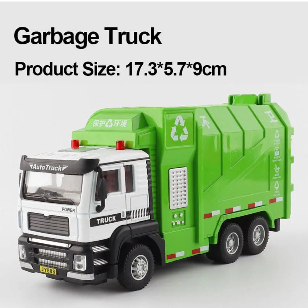 1/50 Diecast Engineer Sanitation Garbage Transportation Alloy Car Model Pull Back Light Sound Truck Vehicle Gifts For Children images - 6