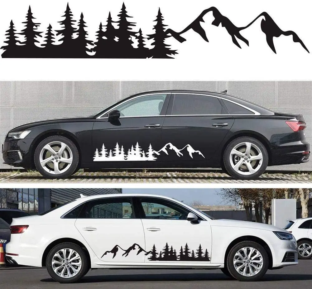 

Wilove 2 шт. новые автомобильные наклейки с изображением леса и горного дерева, черная Автомобильная наклейка, виниловая графика для жилого авт...