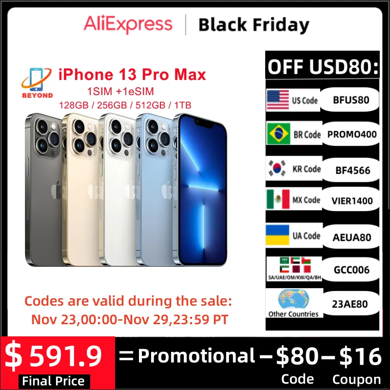 

Apple iPhone 13 Pro Max 128GB 256GB 512GB 1TB ROM Genuine OLED A15 IOS Face ID NFC 95% New Original Unlocked 5G Cell Phone