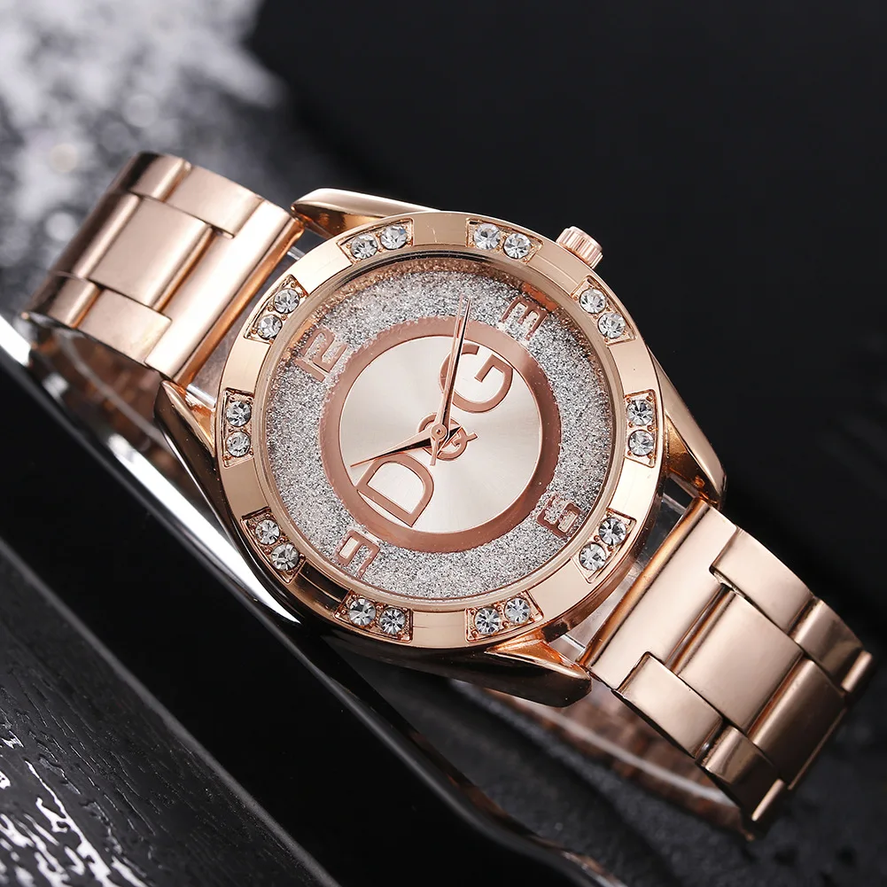 Rose gold glitter quartz women's watch, minimalist design steel strap watch, large dial, fashion creative watch women's watch