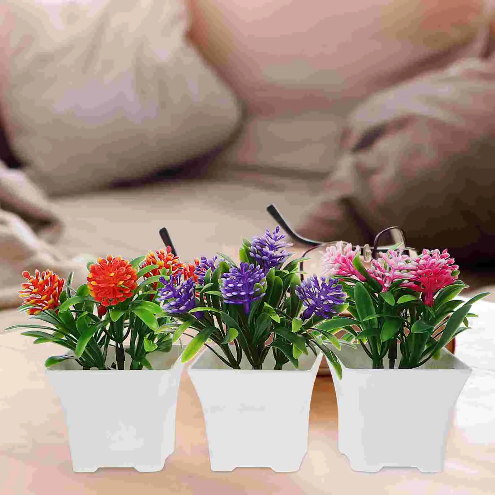 

5 pcs Artificial Potted Flower Faux Potted Desktop Simulated Bonsai Decoration