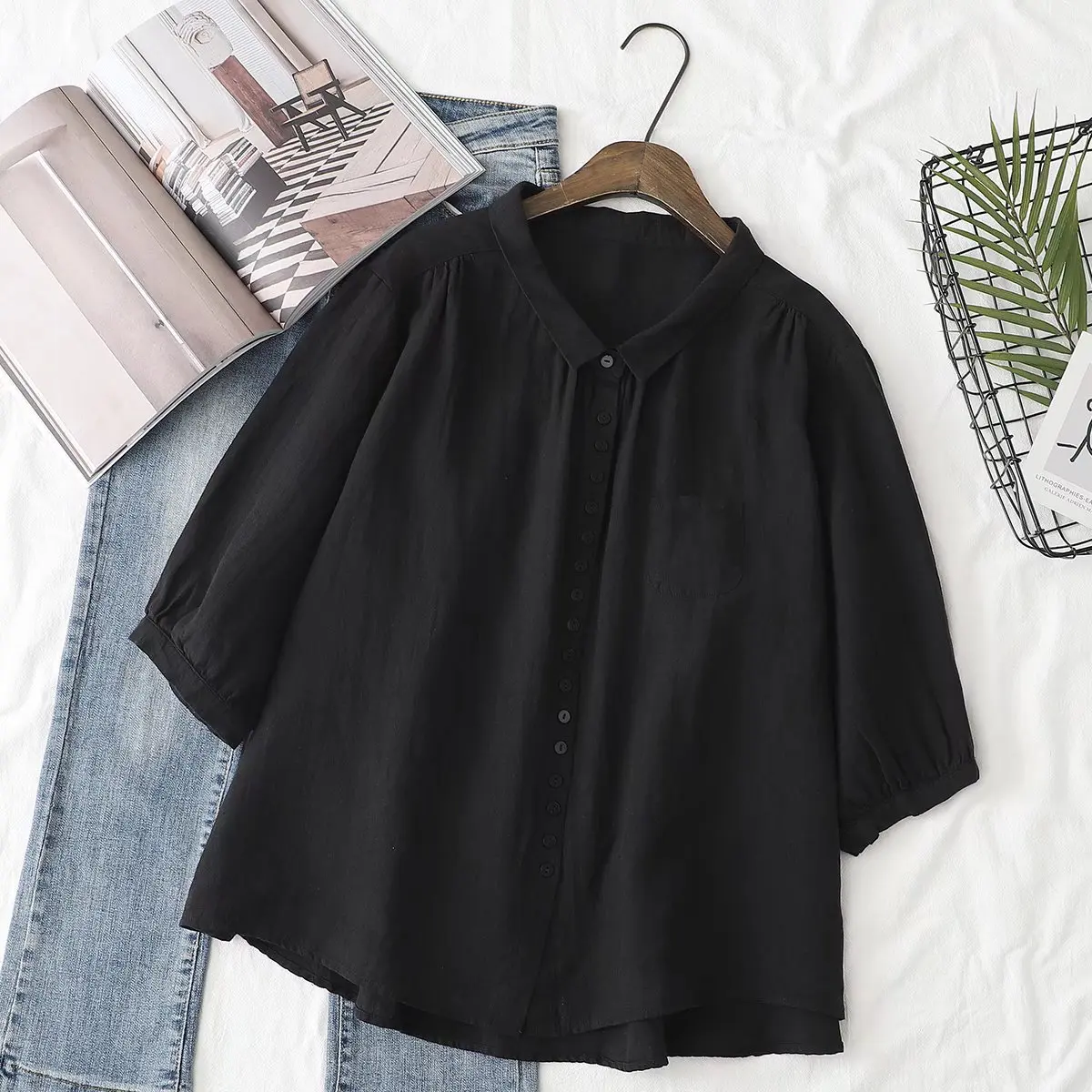 

2022 summer dress maternity linen loose casual t shirt black