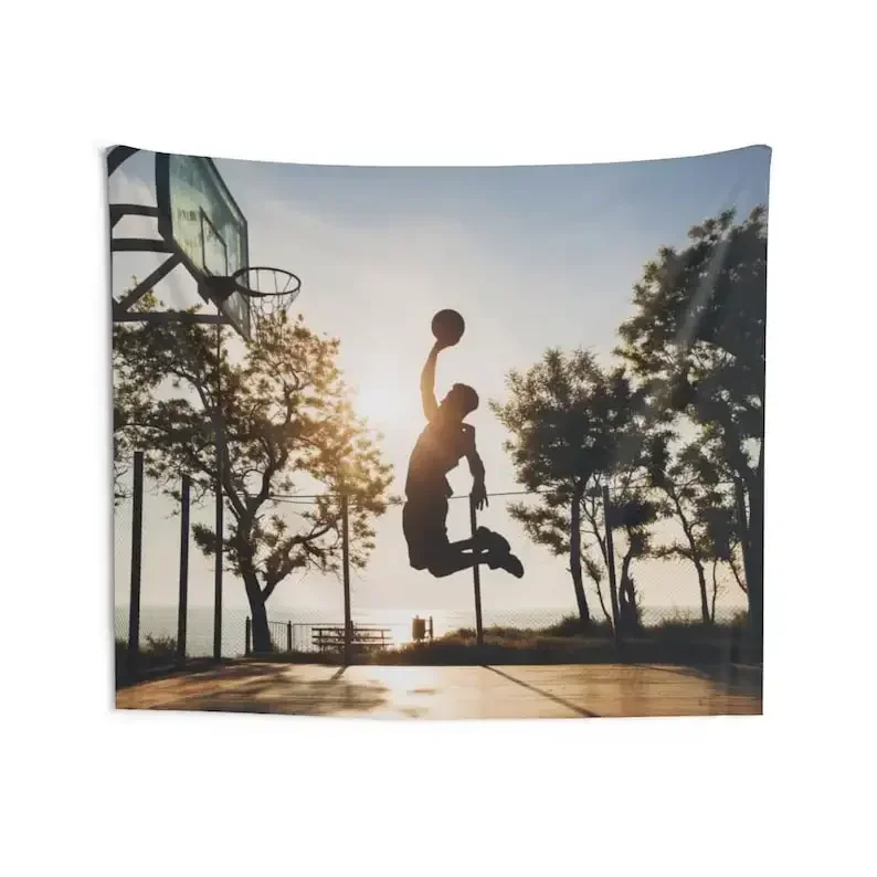 Баскетбольный гобелен прыгающий закат спортивный пейзаж домашняя стена