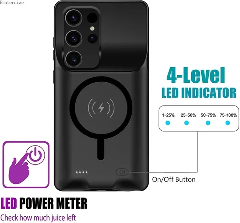 Магнитный чехол для беспроводного зарядного устройства для Samsung Galaxy S24 Ultra, чехол для зарядки Magsafe Power Bank Battery Pack bateria