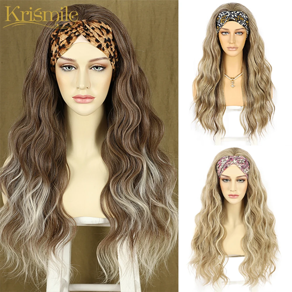 Synthetic Headband Wig Honey Blonde Yellow Brown Ombre Grey Colored Body Wave Wig  For Black Women Party Drag Queen Cosplay Wig