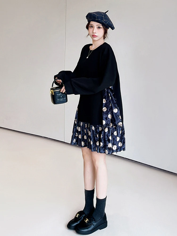 Женское бархатное платье в горошек NYFS свободное с длинным рукавом Корейском