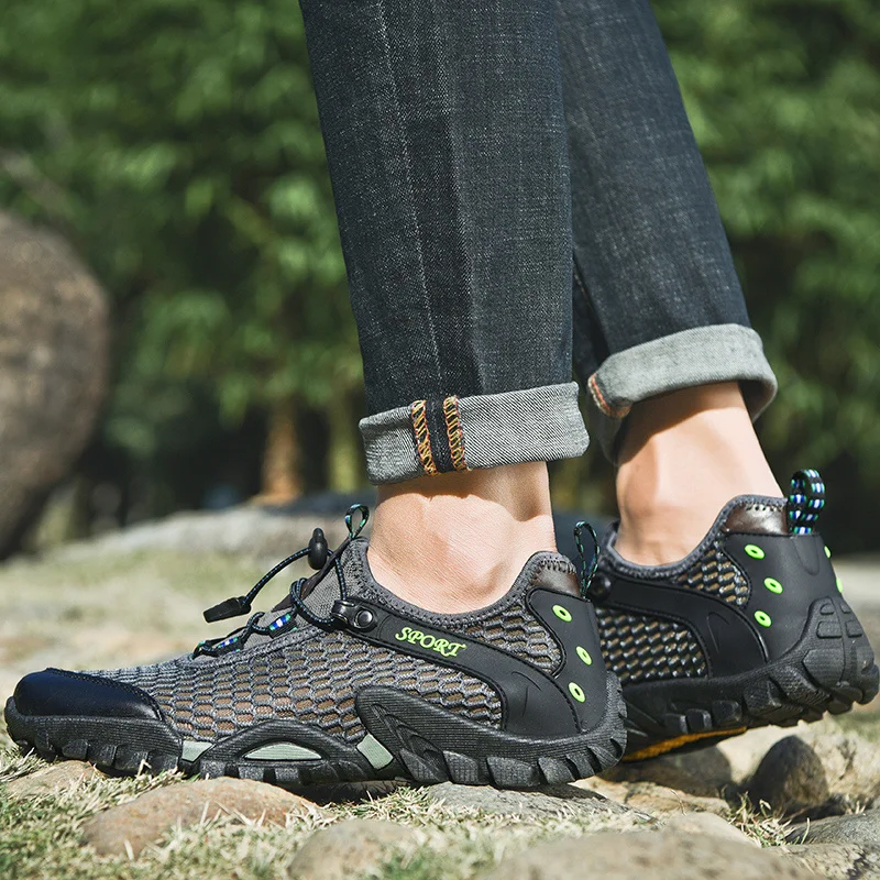 JIEMIAO Summer Mountain Trekking Shoes Mesh Breathable Men Sneakers Outdoor Non-Slip Sport Hiking Shoes Quick-dry Water Shoes