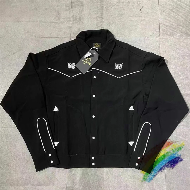 

Black Needles Jacket Men Women 1:1 High-Quality Vintage Butterfly Embroidered Logo Needles AWGE Coats Inside Tag Label