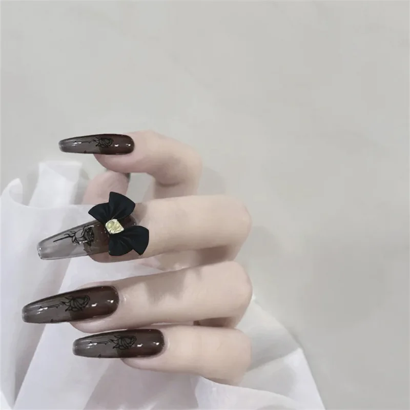 

24 Pieces of Quiet Rose Decoration False Nails Detachable Long Fashionable Nails Enhancements False Nails for Girls