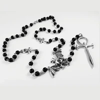 vampire ankh beads chain necklace rosary occult vamp goth beads bat egyptian trad goth jewelry gift handmade