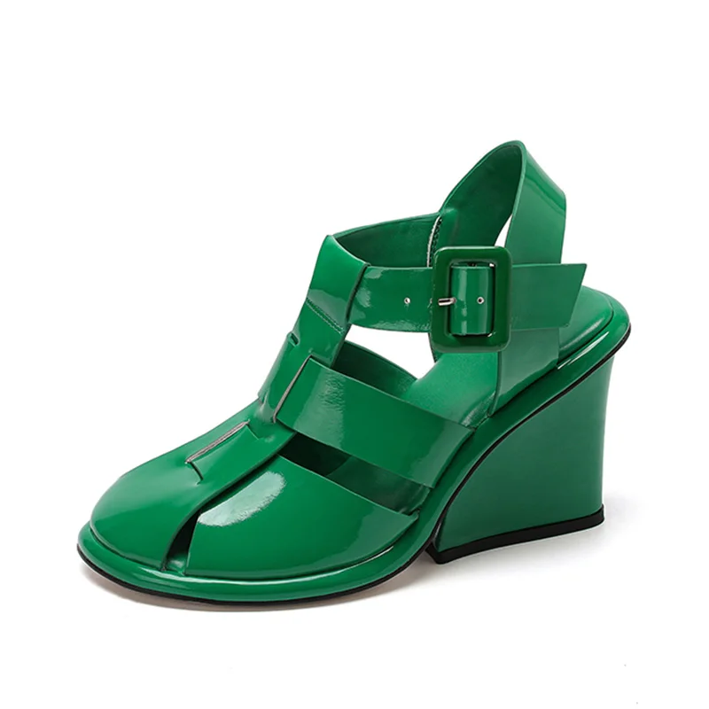 

(YYDD) модные элегантные женские босоножки из лакированной кожи на танкетке с круглым носком на очень высоком каблуке летнее платье для вечеринки свадебное платье