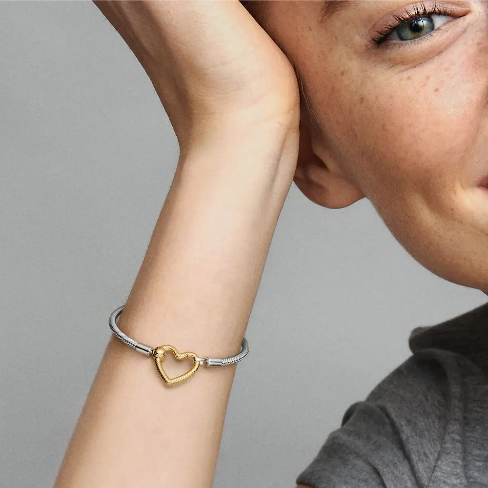 Pandora Moments Coussins Closure Bracelet en argent 925 pour femme, convient aux perles de charme originales, bijoux à bricoler soi-même, cadeau d'anniversaire