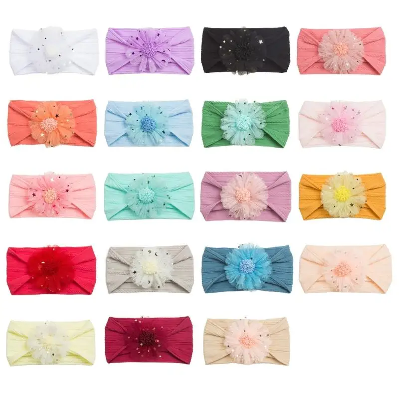 

Floral Charm Headdress Infant Elastic Hairband Flower Head Wrap for 0-2Yrs Girls