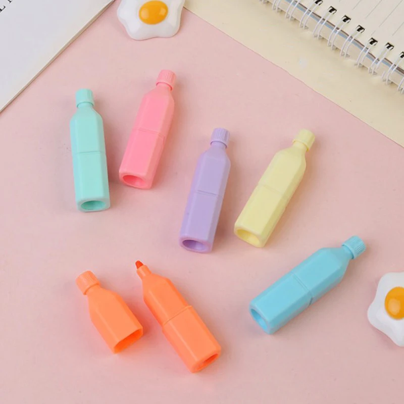 6Pcs/Lot Cute Cartoon Cat Highlighters School Office Stationery Students Drawing Supplies Kawaii Ice Cream Mini Paint Marker Pen images - 6