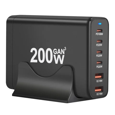 Настольное зарядное устройство GaN мощностью 200 Вт с 6 портами USB Type C PD Charger Quick Charge 3.0 USB Type C Быстрое зарядное устройство для телефона USB Charger (США)
