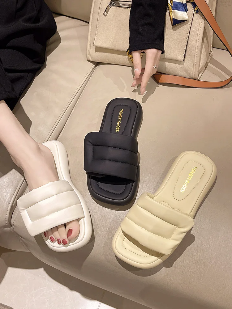 

Тапки женские на платформе, шикарные сланцы, низкая пляжная обувь, блестящие, ткань на плоской подошве, лето 2023