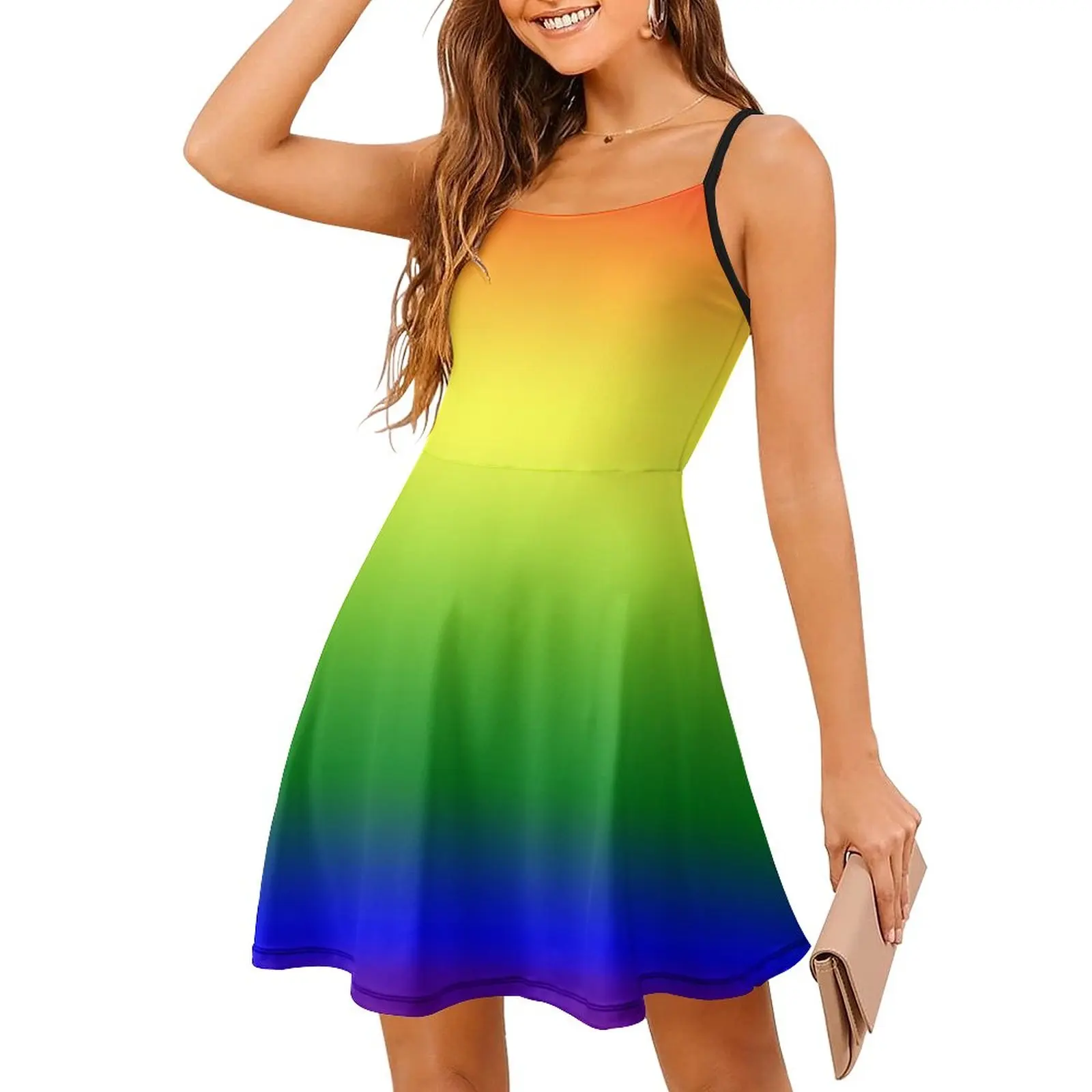 

Gradient LGBT+ Flag Women's Sling Dress Graphic Vintage Exotic Woman's Dress Humor Vacations Suspender Dress