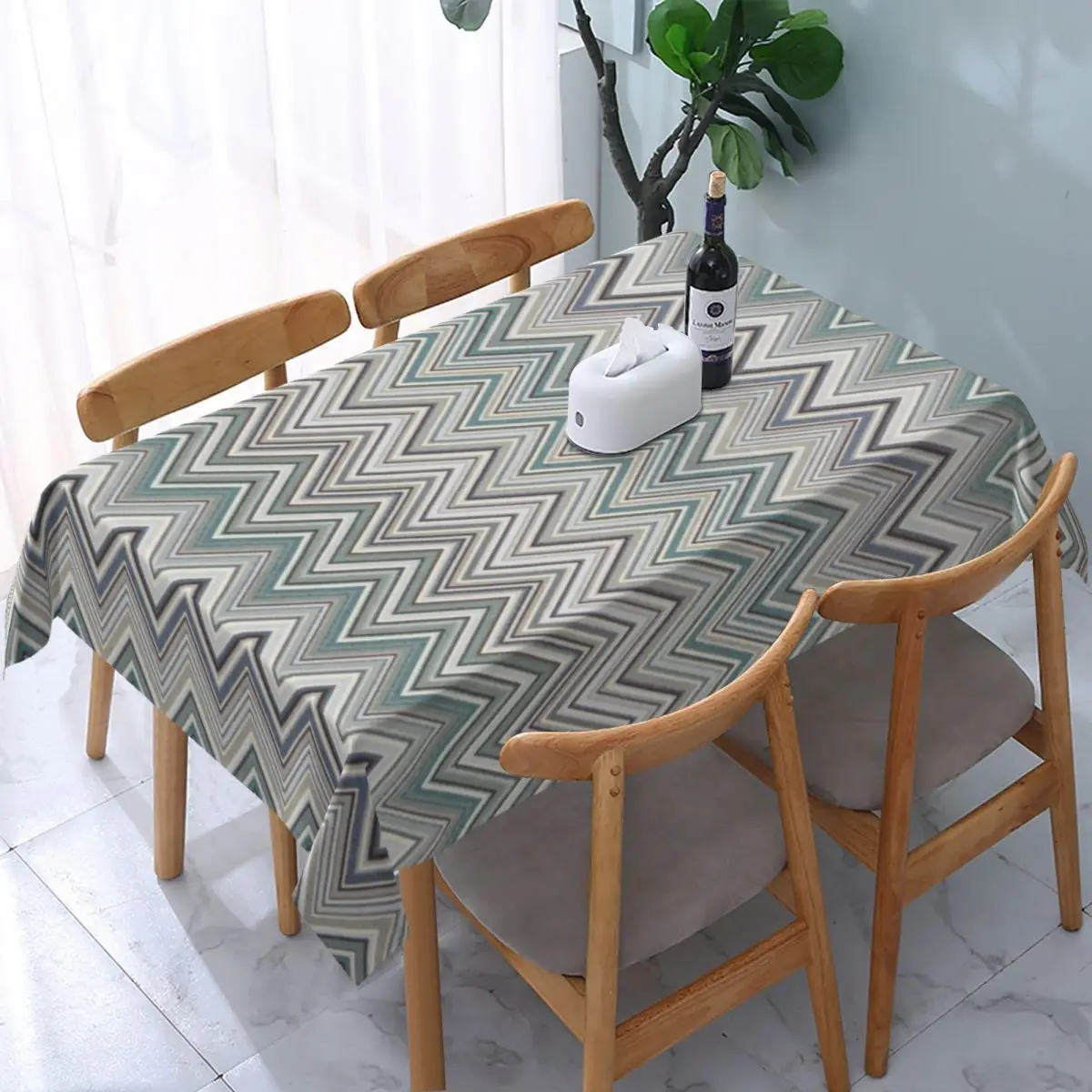 

Rectangular Tablecloth Tablecloth Fit 40"-44" Elastic Edge Table Cloth Modern Bohemian Zig Zag Multicolor Table Cover