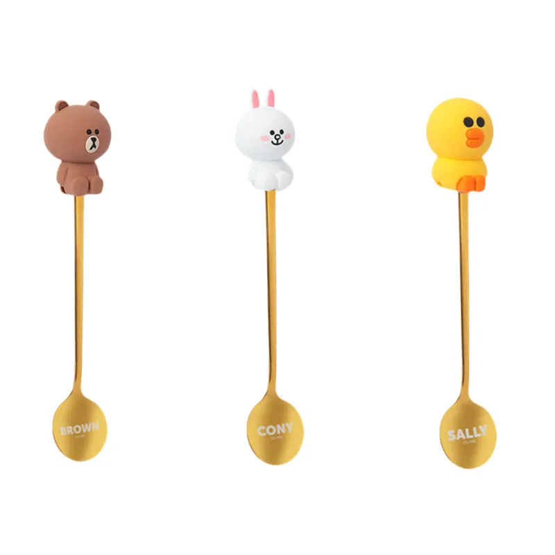 

Line Friends Brown Cony Sally Cartoon Stainless Fork Spoon Ice Cream Coffee Stirring Spoon Dinner Teaspoon Cute Kitchen Supplies