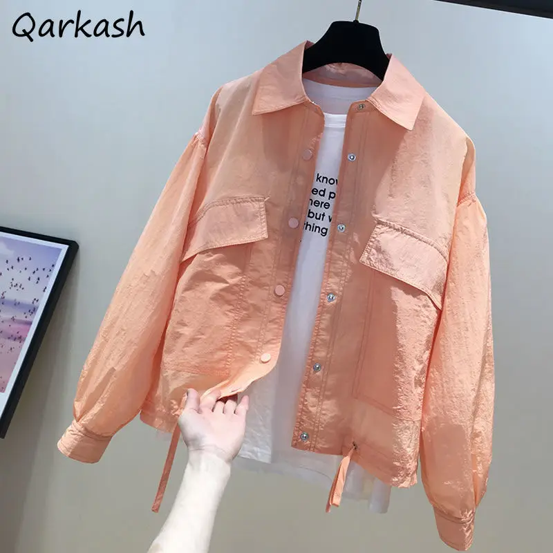 

M-3XL Basic Jackets Women Summer Sun-proof Solid Daily Turn-Down Collar Unisex High Street Outwear Female Single Breasted Ins