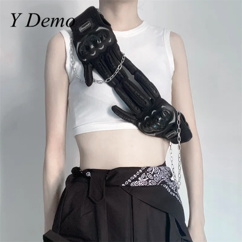 

Y Demo Techwear Punk Moto Biker Glove Beading Chains Adjustable Chest Vest For Women Camisole Streetwear
