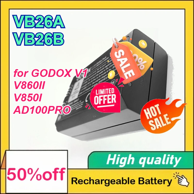 Фото Аккумулятор VB26A VB26B 7.2V 3000mAh 2980mAh для вспышек GODOX V1/V860II/V850I/AD100PRO №1