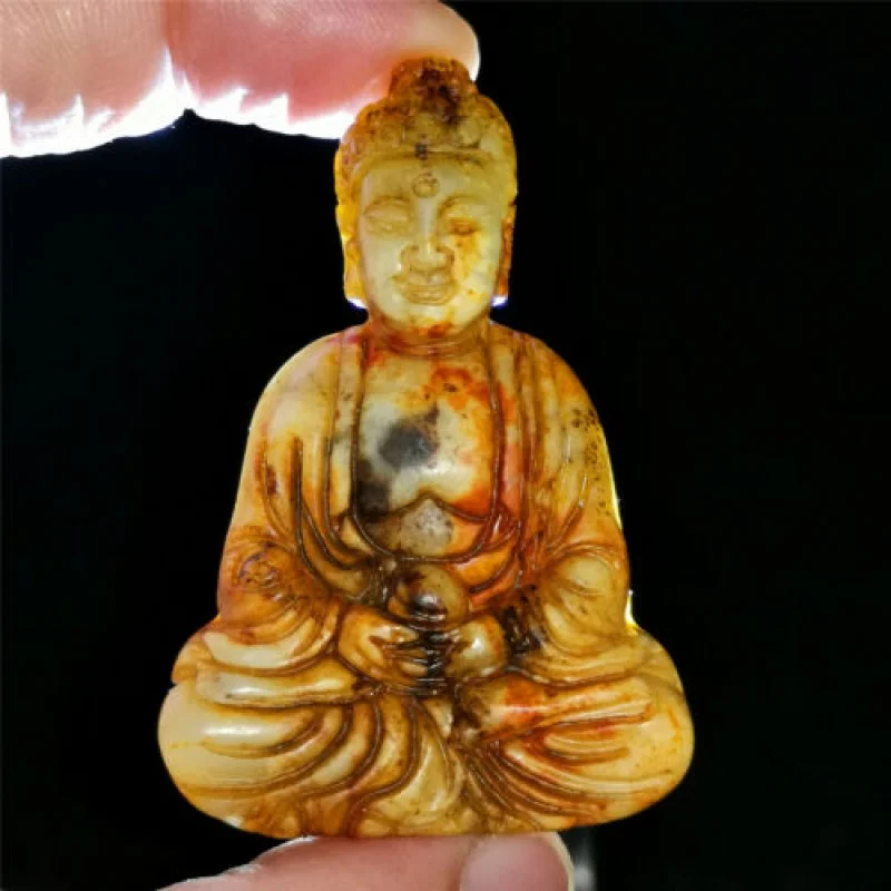 

Китайская старомодная редкая Нефритовая ручная резная Подвеска Ожерелье статуя Будды