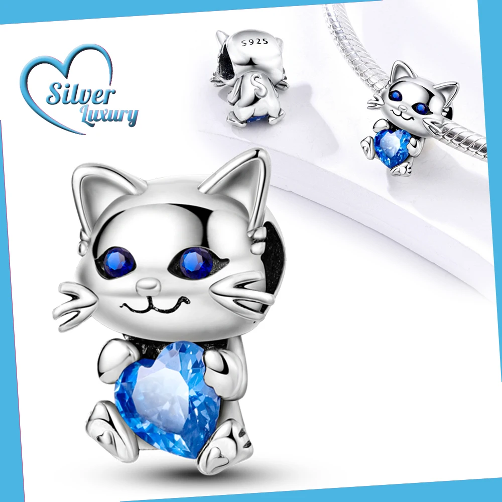 

925 оригинальные Подвески для изготовления ювелирных изделий в виде кошки из синего циркона