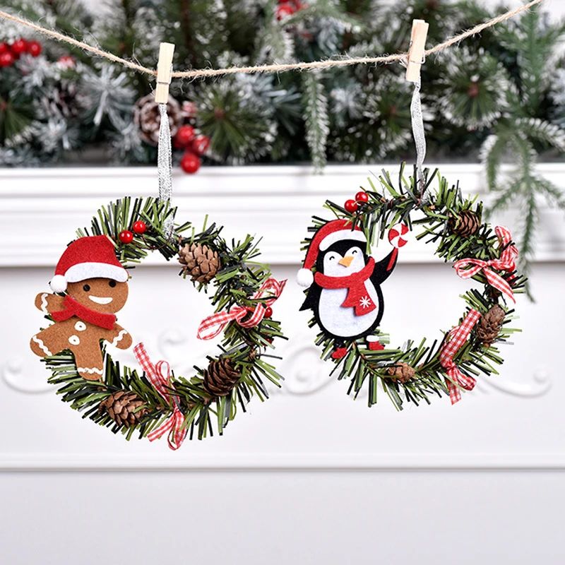 

1 шт. Рождественское украшение для дома 2022 Санта-Клаус Олень Снеговик маленький венок DIY рождественская елка Декор Новый год 2023 аксессуары