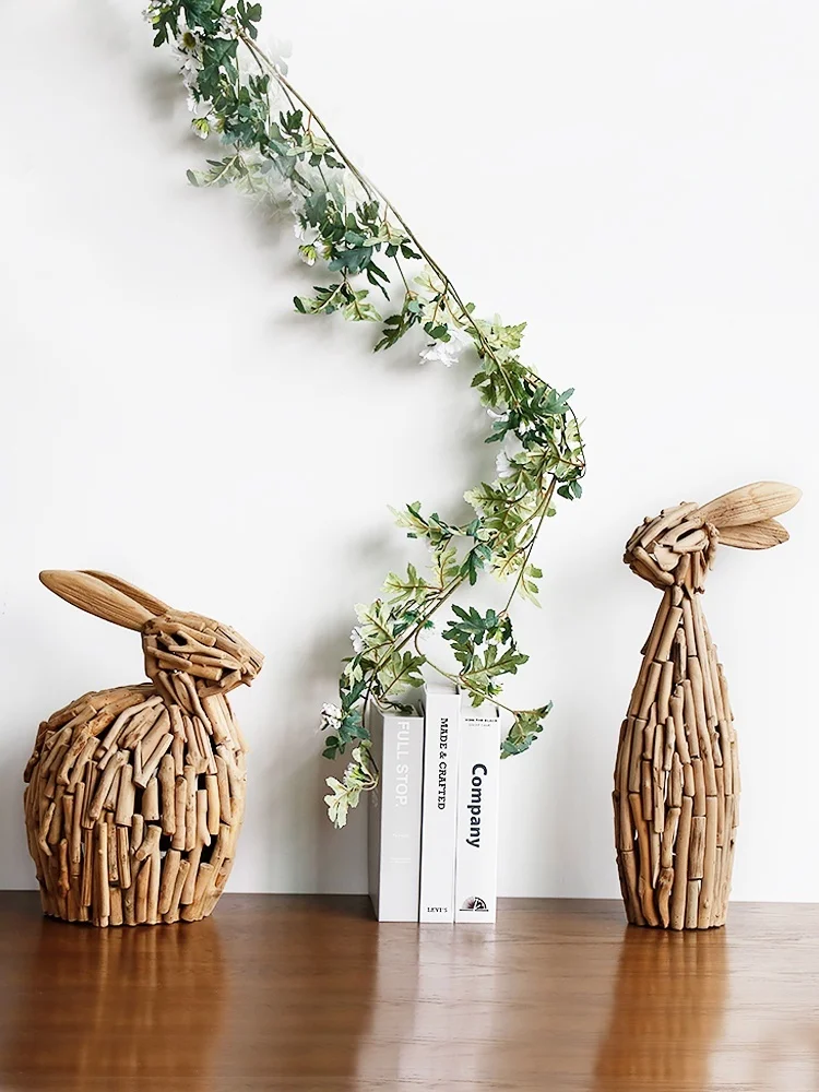 

handmade Nordic Style Creative wooden Rabbit. desktop Decoration Porch Soft Decoration office Decoration Living room Tv cabinet