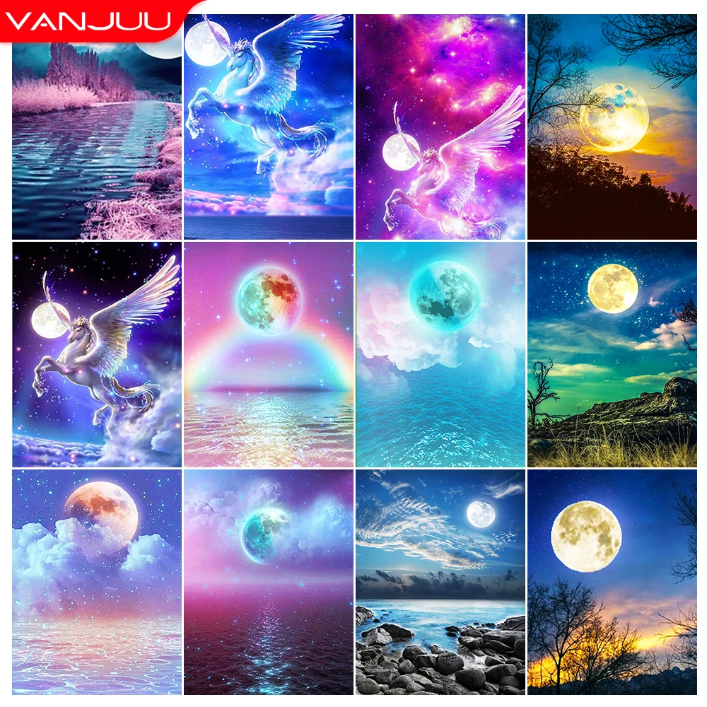 

5D Diamond Painting Kits Moonlight Full Drill Diamond Mosaic Scenery Diamond Embroidery DIY Rhinestones Home Decor Gift