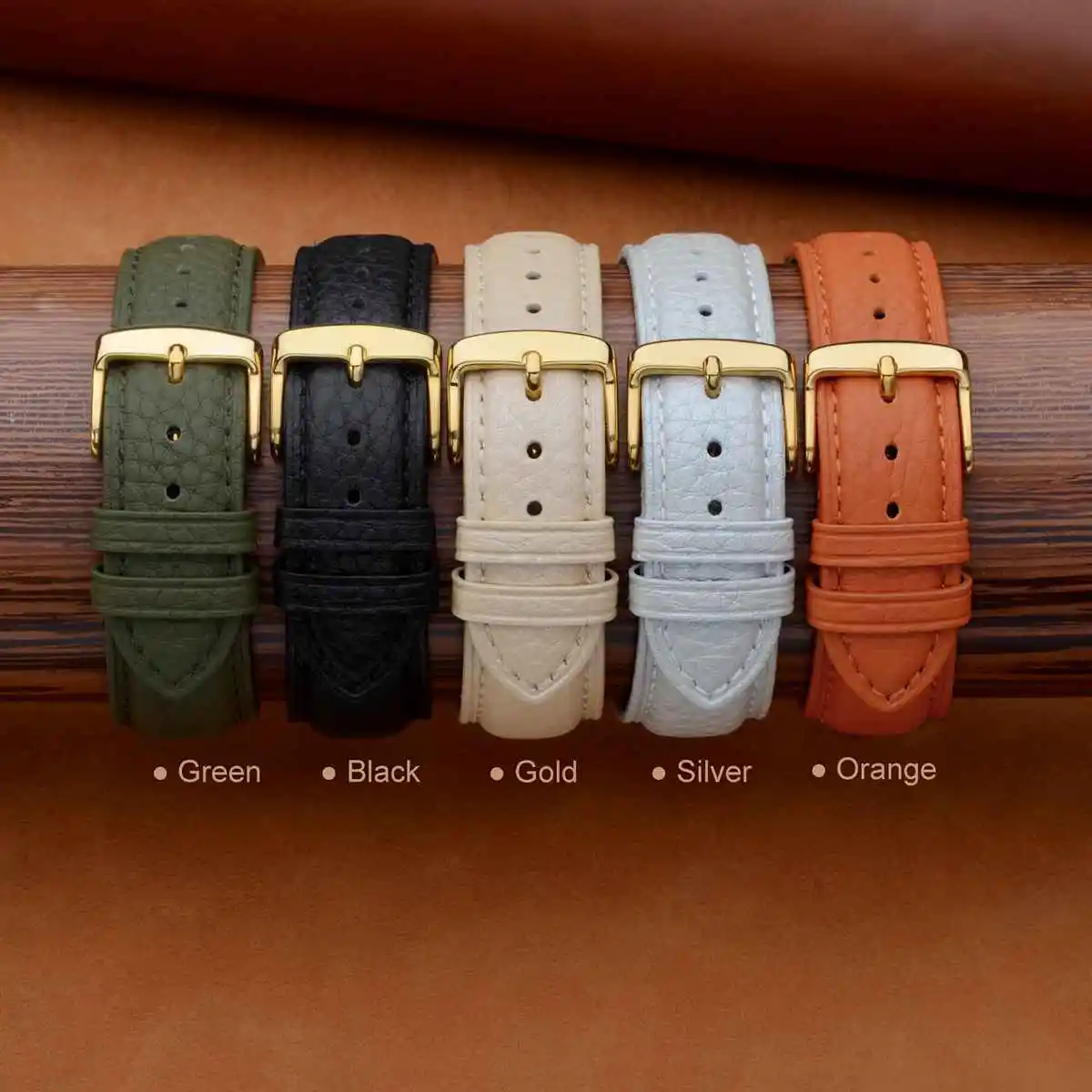ANNEFIT Calfskin Leather Watchband Soft Material Watch Band Wrist Strap 18mm 20mm 22mm with Gold Buckle