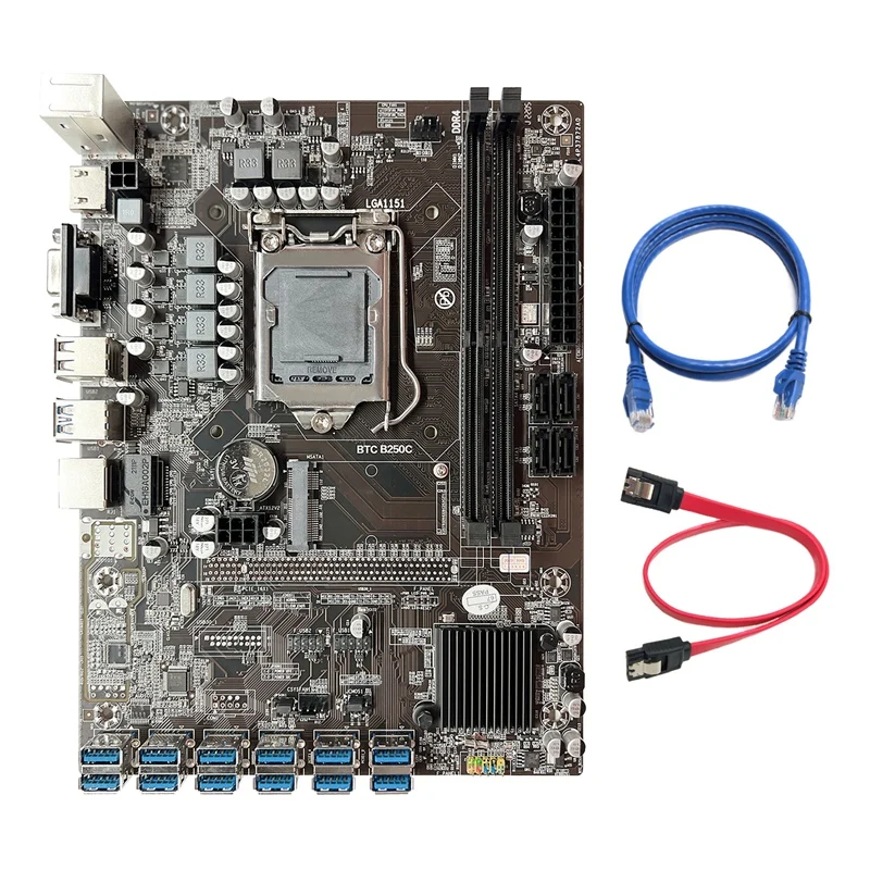 

B250C 12P Motherboard For LGA1151 12 USB3.0 PCIE GPU Slot + 2M RJ45 Network Cable + SATA Cable