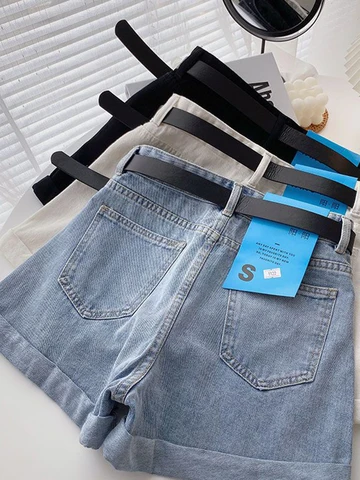 Simple Basic High Waist Wide Leg Jeans Shorts Summer Classic Pocket Shorts For Women Jeans New All-match Streetwear Denim Shorts