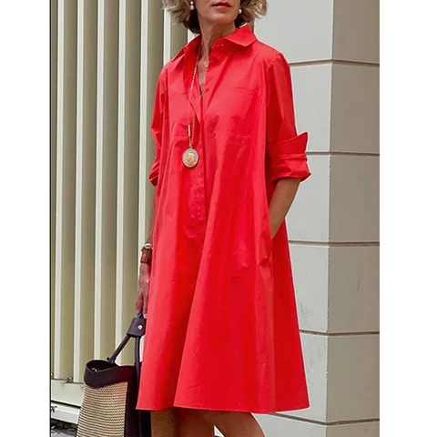 Women's White Dress Lapel Summer Trendy Streetwear Half Sleeves Casual Elegant Fashion A-Line V-Neck Loose Shirt Skirt