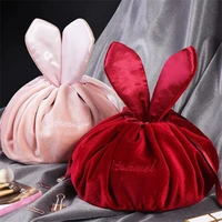 women cosmetic bag drawstring travel storage velvet rabbit bunny makeup bag organizer pouch portable toiletry beauty case