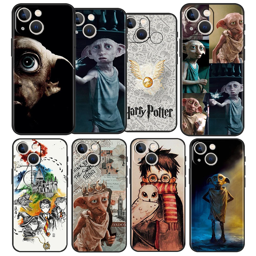 

P-potters Dobby Cute Phone Case For Apple iPhone 14 13 12 11 Pro Max Mini XS Max X XR 7 8 Plus 5S Silicone Black Shell