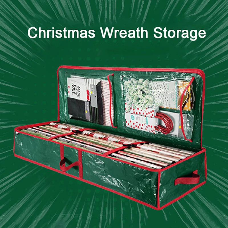 

Рождественская упаковочная бумага, сумка для хранения под кроватью, органайзер для Рождества с подарочной упаковочной коробкой для аксессуаров, двойные молнии и ручки для переноски