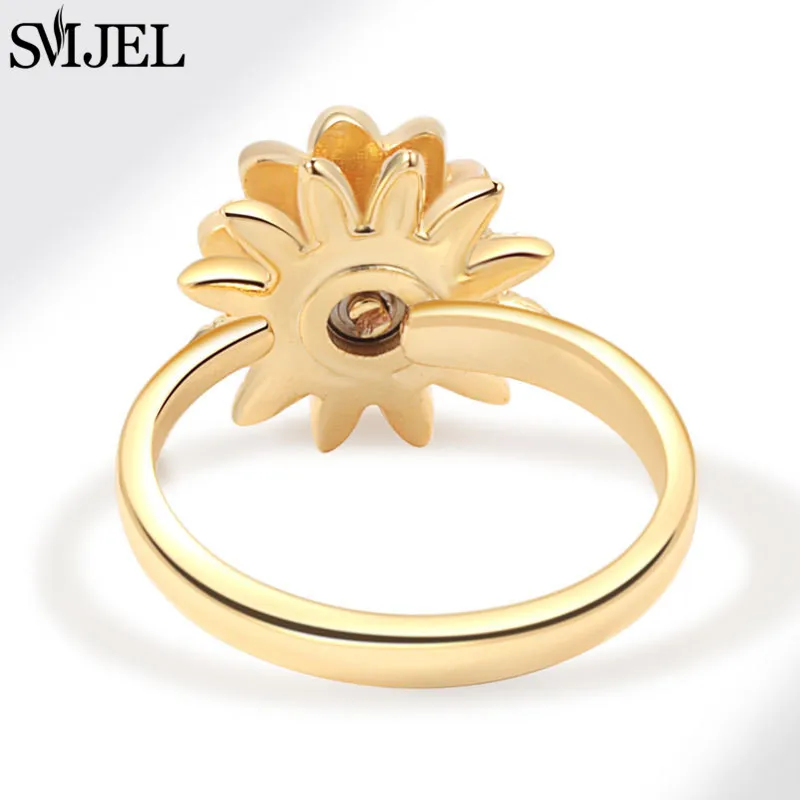 Фото Модное кольцо Bohemia Fashion Sunflower с вращающимся цветком-маргариткой для женщин, минималистичное, антистрессовое, оптом №5