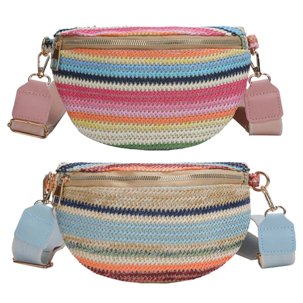 Женская модная полосатая соломенная сумка-мессенджер с регулируемым плечевым