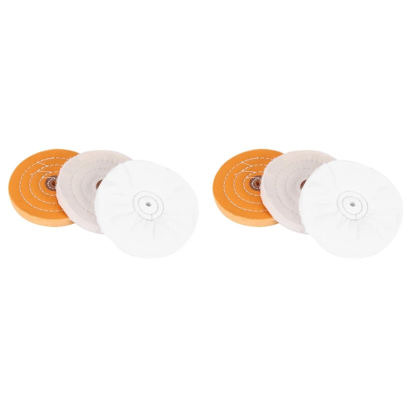 

TOP 6-Piece 6-Inch Mirror Polishing Wheel Set Cotton Wheel For Bench Grinder Tools With 1/2 Inch Arbor Hole
