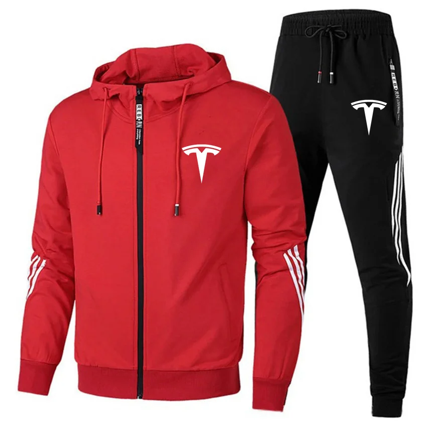 Spring Autumn Men's Brand TESLA Sportswear Suit Men's Zipper Hoodie+Pants 2-Piece Leisure Gym Fitness Jogging Sportswear Suit